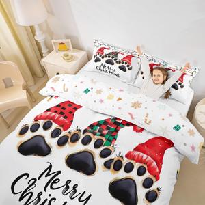 Erosebridal Комплект постельного белья с новогодним принтом и светящимися полосками, Black White Red