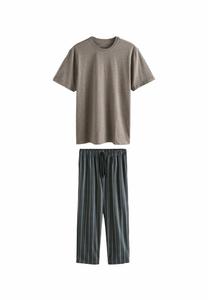 Пижамный комплект Next REGULAR FIT MOTIONFLEX COSY SHORT SLEEVE SET , Black Neutral Stripe/Black