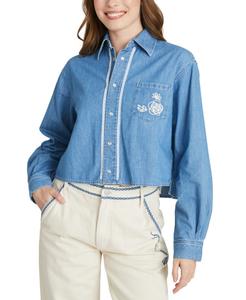 Женская укороченная хлопковая рубашка Dani Driftwood, Medium Wash