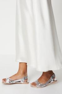 Широкие кожаные плетеные сандалии Jocelyn на плоской подошве Dorothy Perkins, серебро