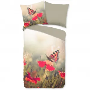 Двустороннее постельное белье «Доброе утро» «Маки», 100% хлопок, 135х200, 2 шт., молния, двусторонний вид, Мак Good Morning, зеленый