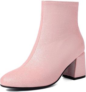 Стильные женские ботильоны с квадратным носком, широкой посадкой и блоковым каблуком Renessmi, Pink 3