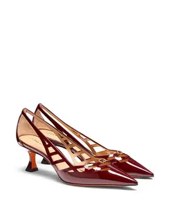 Женские кожаные туфли-лодочки на среднем каблуке Santoni, красный