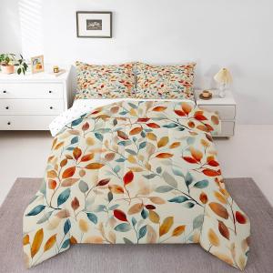 Erosebridal Комплект постельного белья Beige Eucalyptus Leaves с осенним принтом из эвкалипта, Beige Oyster