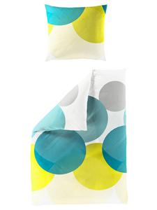 Jack Комплект постельного белья Mako из двух предметов, атласный, 135x200 см, с кругами бирюзового/желтого цвета