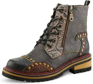 Женские ботильоны L'Artiste Rugup из комбинированной кожи | Низкие ботинки на каблуке с шнуровкой, молнией и искусственным мехом Spring Step L'Artiste, Slate Multi