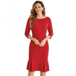 Деловые элегантные платья для женщин, плиссированное платье-миди с вырезом лодочкой и половиной рукава ALLEGRA K, красный