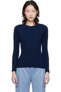 Вязаный топ в рубчик Pleats Please Issey Miyake, темно-синий
