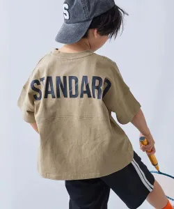 Футболка с коротким рукавом, 100% хлопок, сохраняет форму, с принтом логотипа STANDARD на спине, детская, весна/лето 2016 Devirock, цвет Dark Beige