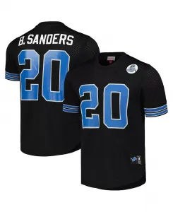 Мужская футболка с сеткой Barry Sanders Detroit Lions с именем и номером игрока Mitchell & Ness, черный
