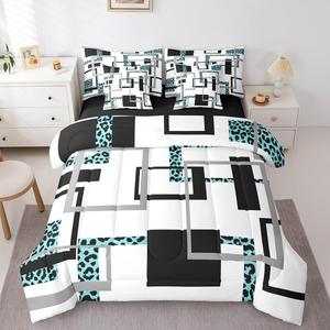 Erosebridal Современный комплект постельного белья с синим леопардовым принтом и черными полосами, реверсивный минималистичный дизайн, Black White Lightblue