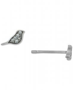 Серьги-гвоздики Маленькая птичка из стерлингового серебра с инкрустацией бриллиантами Macy's, Silver