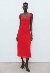 Платье Mango MIDI WITH RUFFLE NECKLINE, Red