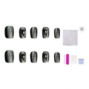 ORANOT Черные готические накладные ногти cat eye с эффектом brightening elegance, премиальные, усиленные, съемные, средняя лесенка, 24mm