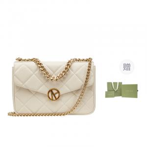 VANESSA HOGAN Лингге Сумка через плечо из коровьей кожи с цепочкой на клапане Женская черная, Ecru