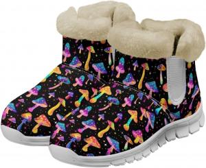Женские снегоступы JoyLamoria с принтом Счастливого Санта-Клауса, рождественские мини-сапожки для девочек, теплые пушистые ботинки для прогулок, модные низкие кроссовки для улицы, пушистая обувь, Colorful Mushroom Star
