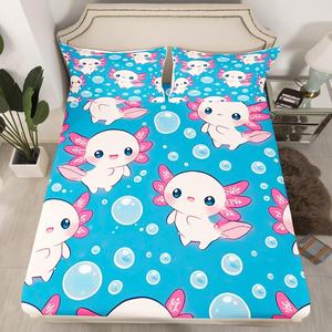 Erosebridal Комплект постельного белья Cartoon Axolotl с морским декором, White Pink Blue