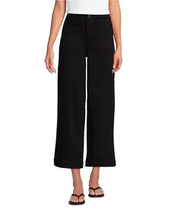 Женские укороченные джинсы Petite Denim с высокой талией и накладными карманами Lands' End, черный