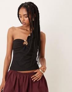 Топ на одно плечо в рубчик с золотой отделкой, черный Asos Design