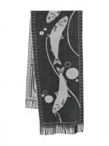 Шарф с бахромой и принтом Henrik Vibskov, черный