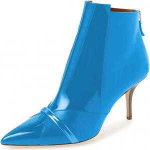 Женские глянцевые ботильоны FSJ с средним каблуком, зауженным носком, челси с молнией, осенние модные зимние туфли, размер 4-15 US, Bright Blue