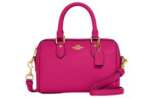 Коуч Роуэн Кросс Грейн Кожаная Бостонская Сумка, Мини Сумка Через Плечо, Кроссбоди, Женская Ручная Сумка Вишнёво-Красный