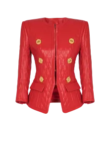 Стеганый жакет из овечьей кожи без застежки Balmain, красный