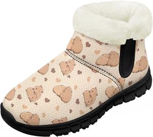 Зимние ботинки для девочек, праздничные снегоступы, детская удобная обувь с широкой колодкой, на молнии, с меховой подкладкой, ботильоны для танцев Pointodoor, Capybara Love
