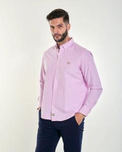 Мужская рубашка классического кроя в мелкую клетку Spagnolo, розовый