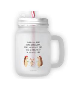 Стакан для питья Mason Jar с изображением ежика и надписью, прозрачный. Mr. & Mrs. Panda