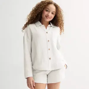 Топ с длинными рукавами на пуговицах спереди для девочек 7-16 лет Limited Too, белый