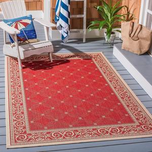 Ковер SAFAVIEH, 239 x 239 см, Washable Rug Outdoor Courtyard Collection - квадратный, Red & Natural, без линьки и легкий в уходе, идеален для патио, заднего двора, прихожей (CY1502-3707)