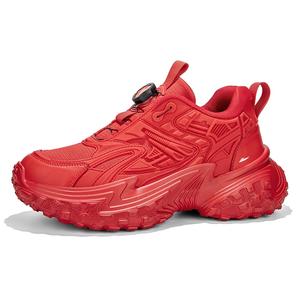 Kuding Кроссовки мужские красные с амортизацией противоскользящие дышащие легкие на платформе низкие массивные, цвет Red