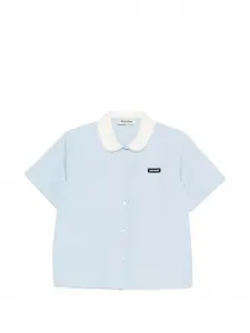 Рубашка с короткими рукавами и фигурным воротником MIU MIU, синий