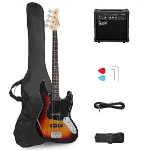 Электрогитара Glarry GJazz с бас-гитарой, черная накладка, Sunset + усилитель 20W