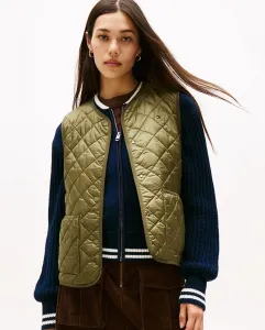 Женский стеганый жилет с ромбовидной стежкой и круглым вырезом Tommy Hilfiger, военный зеленый