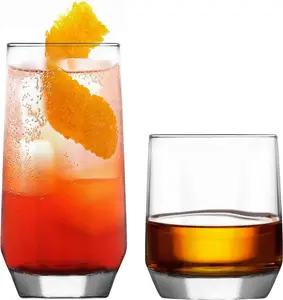 Набор из 12 бокалов LAV Diamond - бокалы для лонг-дринков и стаканы для виски в винтажном стиле Lav