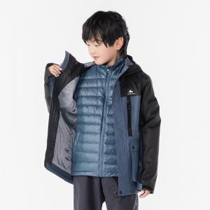 Голубая унисекс трёхслойная утеплённая пуховая куртка для горных походов Quechua NH900