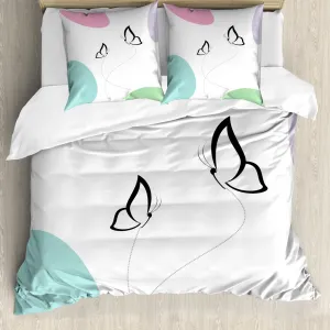 Пододеяльник ABAKUHAUS "Бабочка", "Веселая весна", с защитой от клещей, подходит для аллергиков, с наволочками, 200 см x 200 см - 80 x 80 см, розовый, фиолетовый, зеленый Abakuhaus