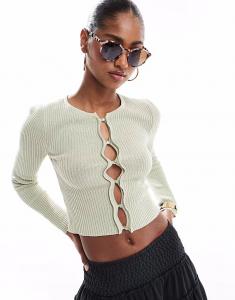 Кардиган Brave Soul Sage Green с ребристым узором и пуговицами спереди