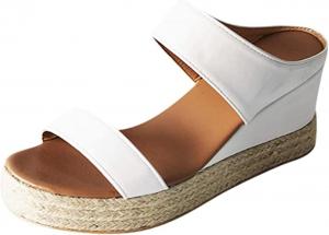 Женские сандалии Ladmiple с клиновидным каблуком, удобные и стильные, на липучке и пряжке на щиколотке, летние повседневные пляжные обувь с открытым носком и платформой, Yp-White