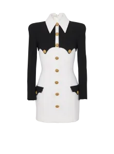 Короткое платье из крепа на пуговицах Balmain, черный