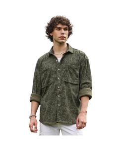 Мужская выцветшая вельветовая рубашка оверсайз Campus Sutra, Green