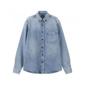 HUGO BOSS Рубашка мужская постиранная синяя