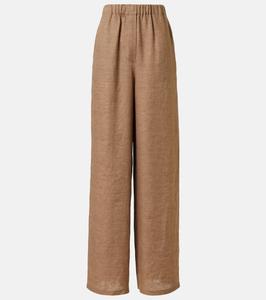 Валерио льняные брюки с высокой талией и широкими штанинами Loro Piana, Amazonian Nut