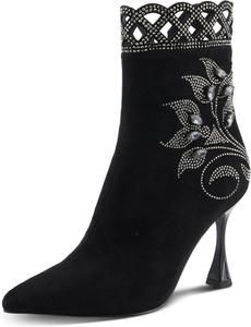 Женские замшевые ботильоны Azura ROYALREIGN с королевскими украшениями, удобным каблуком и застежкой-молнией, Black