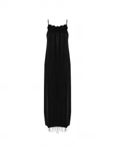 Платье с цветочными аппликациями и бахромой JIL SANDER, черный