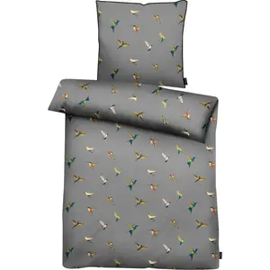 Постельное белье APELT «Колибри», стильные разноцветные птицы, серый