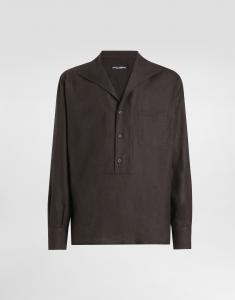 Льняная рубашка с длинными рукавами на трех пуговицах Dolce & Gabbana, коричневый