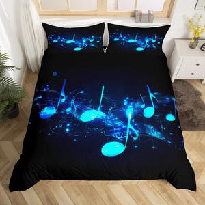 Erosebridal Комплект постельного белья с музыкальными нотами и блестками в сине-черной гамме, Multi 06